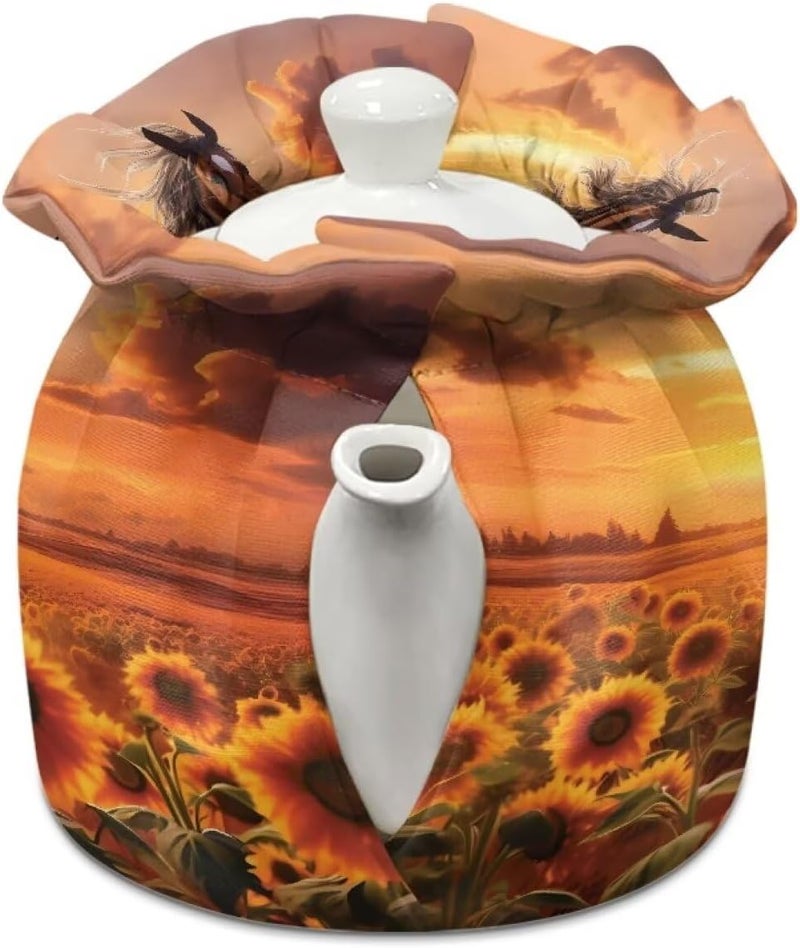 Flashideas Sunflower Horse Tea Cozy Teapot Cozies Dust Proof Insulated Teapot Cover Keep Warm Home Kitchen Table Decorative Accessories Tea Kettle Quilt for Hotel Restaurant Tea Party - Image 2